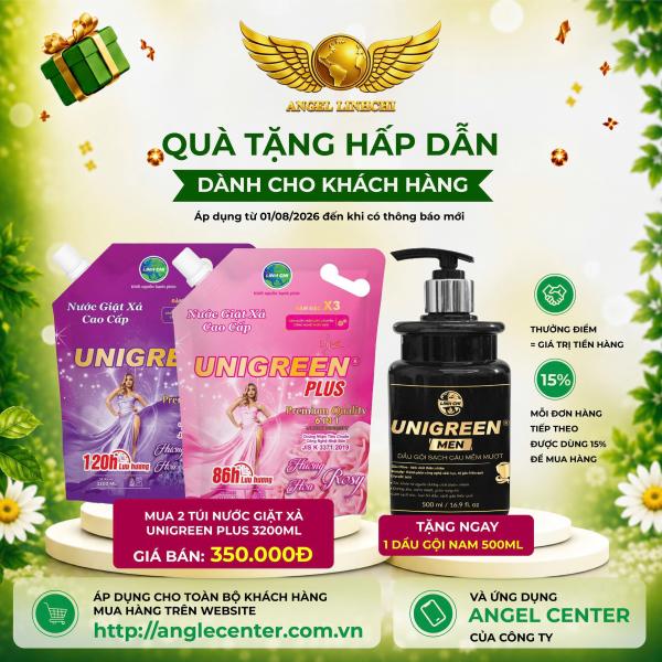 [CTBH] Nước giặt xả cao cấp UniGreen PLUS - Hương Hoa hồng & Lavender  (Túi 3200 ml) - Tặng Sữa tắm nam Unigreen 500ml