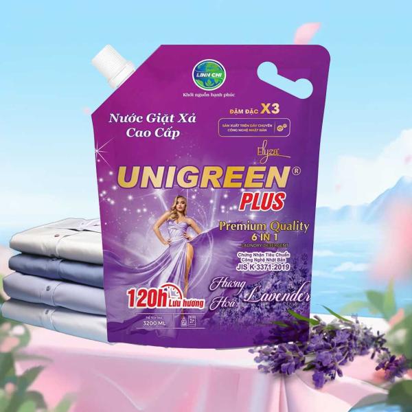 Nước giặt xả cao cấp UniGreen PLUS - Hương Lavender (Túi 3200ml)
