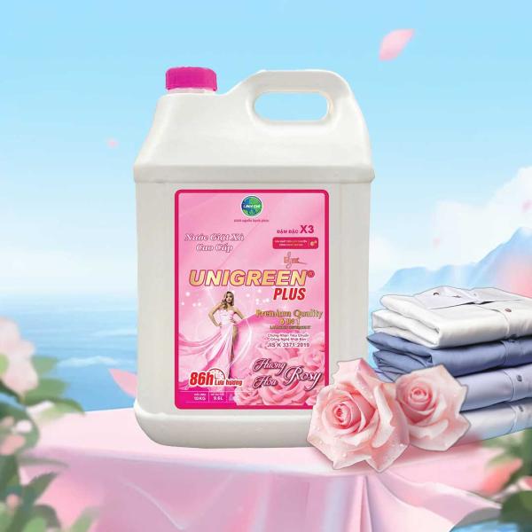 Nước giặt xả cao cấp UniGreen PLUS - Hương Hoa hồng (9,6 kg)